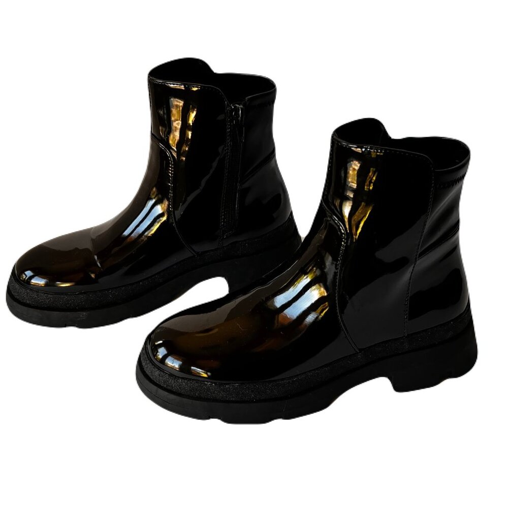 Steve Madden Kids' Black Patent Easy Zip On Trap Boots Size 4 New w/o Box